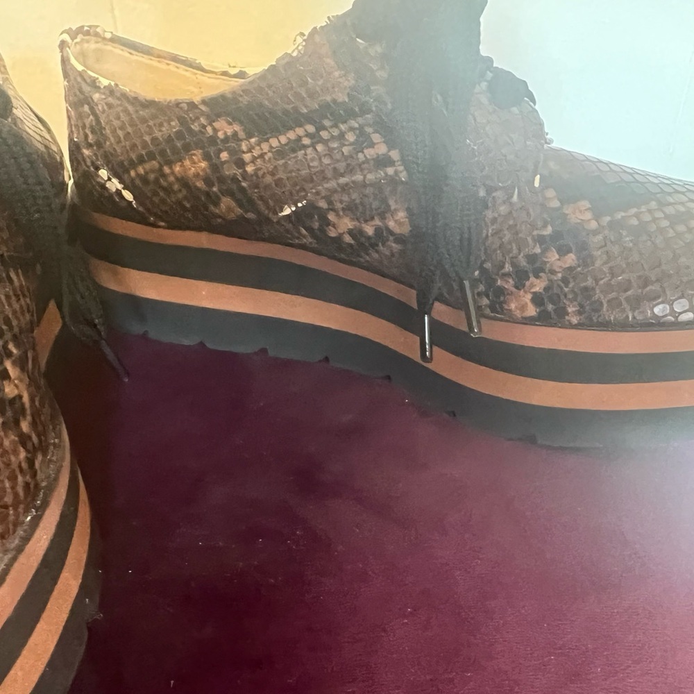 Zara Basic Collection Women’s Brown Snake Print Platform Derby Shoes - Picture 3 of 8